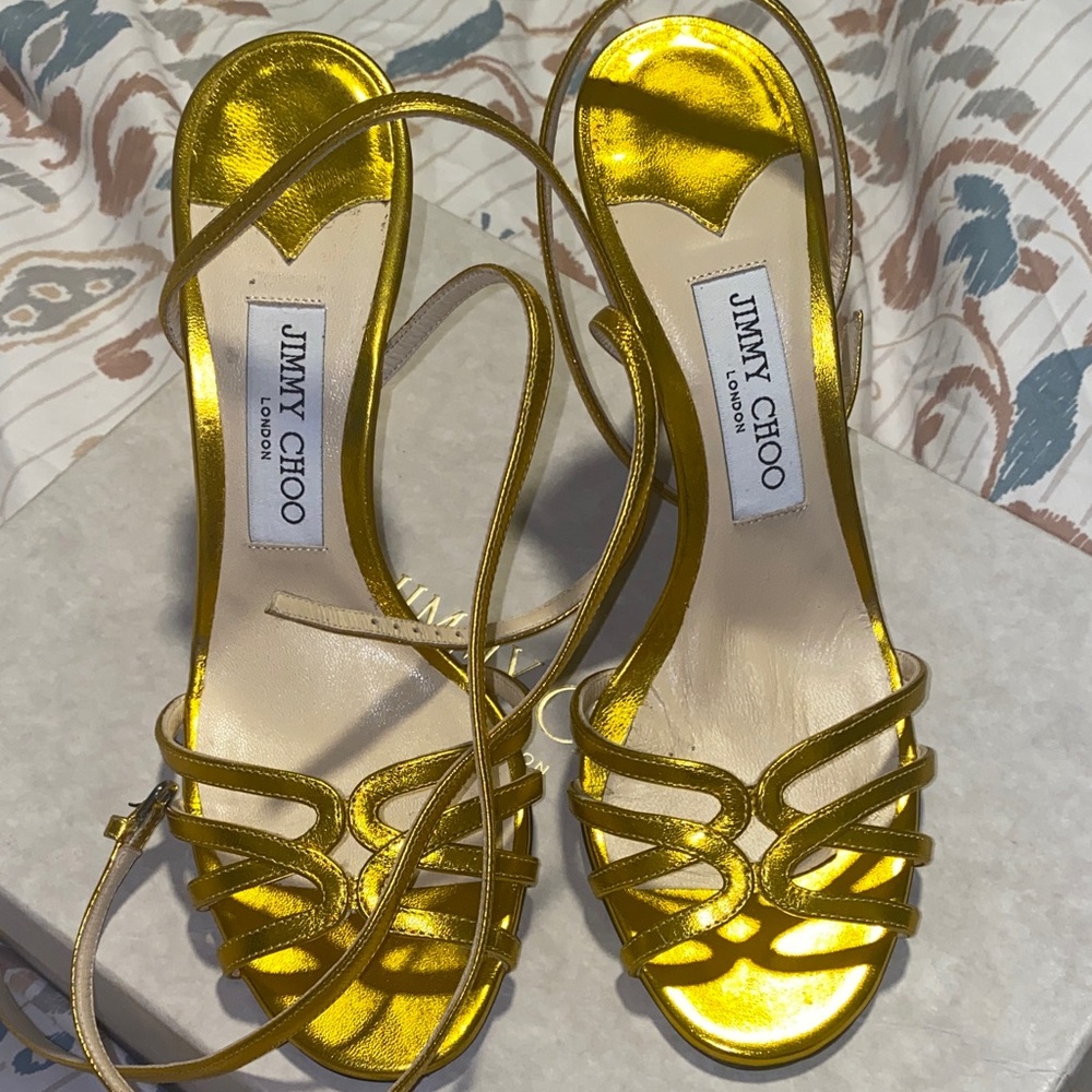 Jimmy Choo Metallic Gold Strappy Heels